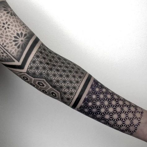 geometrical pattern sleeve tattoo Fine Line Sleeve Tattoo For Men, Geometric Tattoo Filler Sleeve, Tattoo Sleeve Negative Space, Sleeve Filler Tattoo, Pattern Sleeve Tattoo, Geometric Forearm Tattoo, Geometric Pattern Tattoo, Geometric Tattoo Filler, Boston Terrier Tattoo