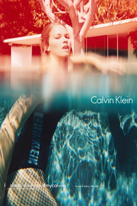 Calvin Klein Campaign, Tyrone Lebon, Anna Ewers, Logos Retro, Pictures Of Anna, Pool Fashion, My Calvins, Summer Campaign, Ad Fashion