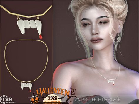 The Sims Resource - Vampire Teeth Necklace Teeth Necklace, Sims Accessories, Real Vampires, Sims 4 Piercings, Bubble Earrings, Spooky Fall, Vampire Teeth, Halloween Necklace, Los Sims