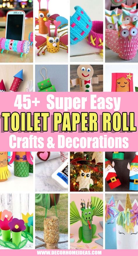 Best Toilet Paper Roll Crafts. Need some ideas on what to do with your leftover toilet tubes? Recycle them with these awesome easy toilet paper roll crafts for kids and adults! #decorhomeideas Diy Projects With Cardboard, Easy Toilet Paper Roll Crafts, Paper Roll Crafts For Kids, Paper Doily Crafts, Best Toilet Paper, Spring Arts And Crafts, Toilet Paper Roll Art, Toilet Roll Craft, Rolled Paper Art