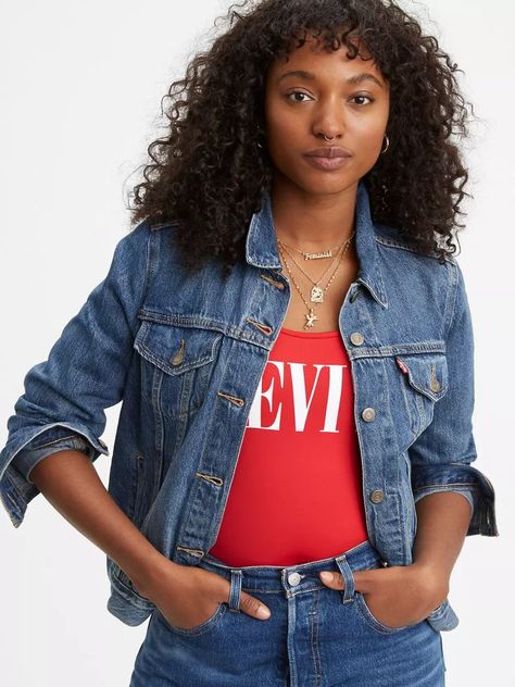 This trucker jacket from @levisbrand is the epitome of a classic denim piece. What’s better is that it’s sustainable and made with TENCEL™ fibers! 🥳 As staple that goes with anything, this jacket will take you everywhere, and anywhere! Pair with jeans of the same wash to stand out from the crowd or dress down with a plain white tee and black jeans! Jean Jacket Outfits Spring, Streetwear Logos, Short Jean Jacket, Celebrity Sketches, Dorcas Meadows, Ruby Slipper, Aw 2023, Bughead Riverdale, Levi Denim Jacket