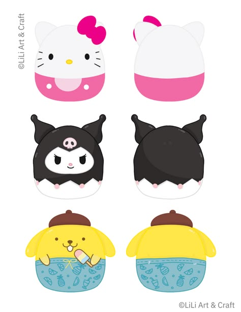 Squishmallows Template, Sanrio Squishy Template, Sanrio Blind Bags, Sanrio Squishy, Blind Bag Ideas, Printable Paper Toys Templates, Paper Doll Printable Templates, Hello Kitty Printables, Diy Crafts Bookmarks