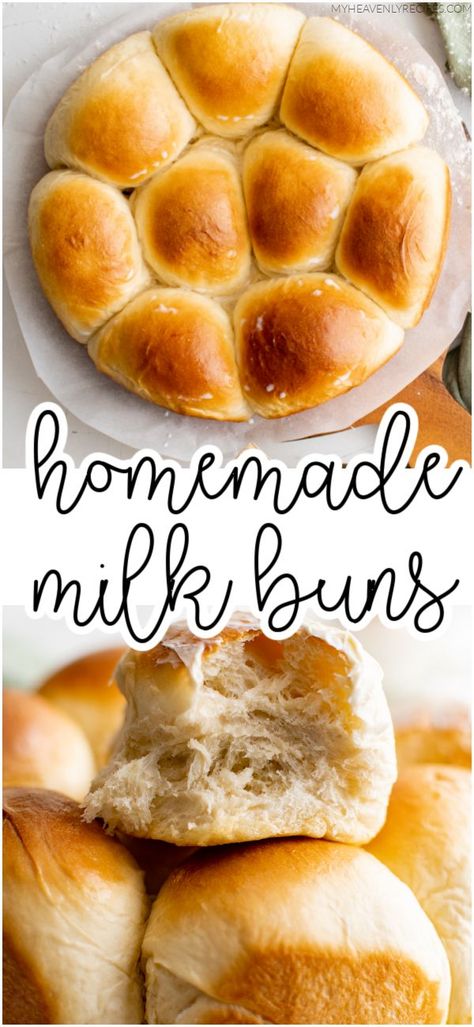 Homemade Milk Buns Recipe- delicious easy soft rolls to make at home! Milk rolls, milk buns recipe. Perfect for a side dish at thanksgiving or christmas parties. They go great with butter and dipped in gravy! Easy bake at home buns. Buttery Milk Buns, Soft Butter Bun Recipe, Milk Bread Buns, Milk Bread Rolls Recipe, Home Made Buns Recipe Easy, Milk Brioche Recipe, Milk Brioche Rolls, Quick Buns Recipe, Homemade Buns Easy