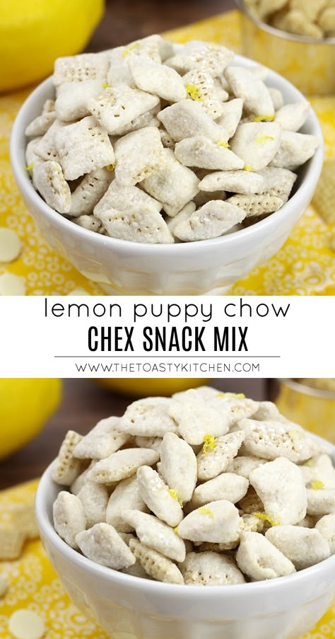 Lemon Chex Mix, Lemon Chex, Puppy Chow Chex Mix, Puppy Chow Crispix Recipe, Puppy Chow Chex, Lemon Puppy Chow, Easy Puppy Chow Recipe, Best Puppy Chow Recipe, Puppy Chow Snack