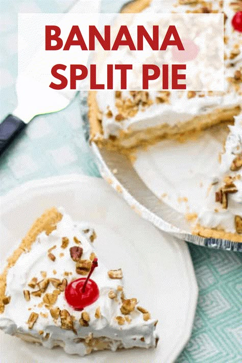 Banana Split Pie Recipe, Banana Split Dessert With Pudding, Banana Split Pie No Bake, Cream Pies Recipes Easy, Easy Cream Pies No Bake, No Bake Pies With Graham Cracker Crust, No Bake Banana Split Pie, Spring Pies, Pies With Graham Cracker Crust