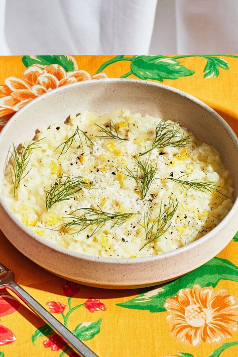 This bright, summery, lemon-tinged risotto recipe uses salted water rather than stock and anchovies instead of pancetta or bacon, keeping it delicate and neutral enough to allow for limitless customization. Turn it into shrimp risotto, mushroom risotto, or steak risotto. Risotto has a reputation for being fussy and laborious, but it doesn’t have to be! This is an easy and delicious risotto recipe. Top Food Recipes, Bean Sides, Oven Risotto, Italian Rice Dishes, Best Risotto, Bon Appetit Recipes, Barley Risotto, Shrimp Risotto, Bon Appetite Recipes