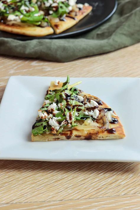 Arugula Feta Flatbread w/ Balsamic Glaze Fig Jam Pizza, Balsalmic Glaze, Feta Flatbread, Arugula Flatbread, Lavash Flatbread, Flatbread Appetizers, Feta Pizza, Fig Balsamic Vinegar, Arugula Pizza