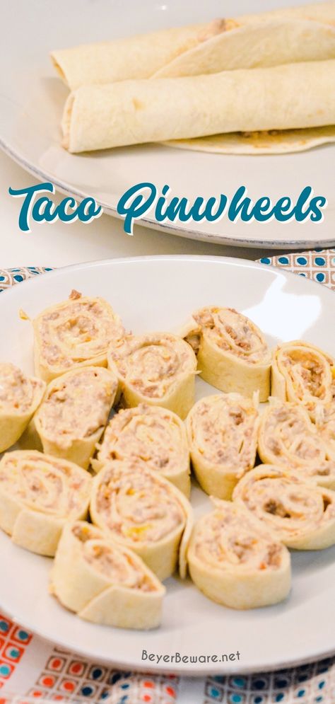 Taco pinwheels are the perfect way to use up leftover taco meat and tortilla shells in a different way than just as tacos again by simply mixing cream cheese, salsa, and taco meat together and spreading over the tortilla shell before rolling up into a pinwheel. #Snacks #SuperBowl #Tailgate #tacos Low Carb Tortilla Pinwheels, Low Carb Pin Wheels, Taco Pin Wheels, Keto Pinwheels Low Carb Tortilla, Taco Pinwheel Recipes, What To Make With Tortilla Shells, No Meat Pinwheels, Low Carb Tortilla Roll Ups, Keto Pinwheels Low Carb