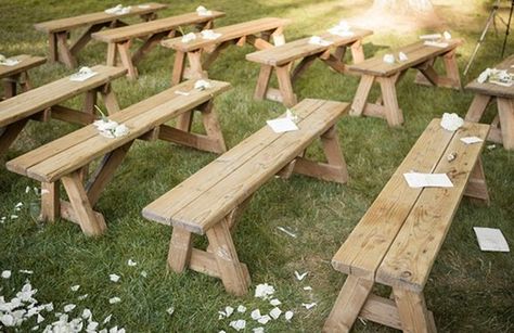 inexpensive diy seating for outdoor weddings | Outdoor Wedding Seating Ideas Outdoor Wedding Seating, Wedding Bench, Wedding Ceremony Seating, Diy Outdoor Weddings, Wooden Benches, Diy Seating, Romantic Outdoor Wedding, Boda Mexicana, Ceremony Seating