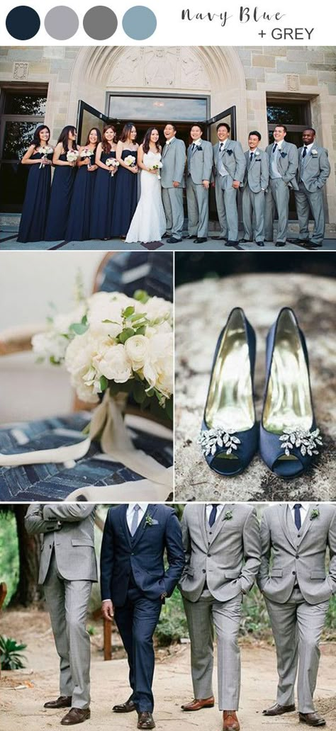 elegant navy blue and grey wedding color ideas Grey Wedding Decor, Navy Blue Wedding Theme, Grey Wedding Theme, Classic Blue Wedding, Navy Wedding Colors, Gray Wedding Colors, Wedding Color Ideas, Wedding Color Combos, Wedding Color Trends