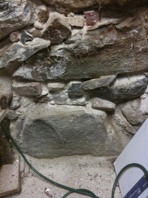 What kind of mortar should I use to point a fieldstone foundation? - Home Improvement Stack Exchange Stone Foundation Cover, Stone Foundation Basement, How To Remove Plaster From Brick, Diy Brick Mortar Repair, Heavy Mortar Stone Exterior, Fieldstone Foundation, Repointing Stone Foundation, Messy Mortar Brick Exterior, Bungalow Basement