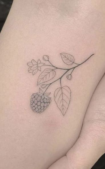 Simple Blackberry Tattoo, Blackberry Tattoo Black And White, Raspberry Plant Tattoo, Wild Raspberry Tattoo, Raspberry Tattoo Minimalist, Berry Tattoos, Snall Tattoos, Berry Tattoo, Raspberry Tattoo