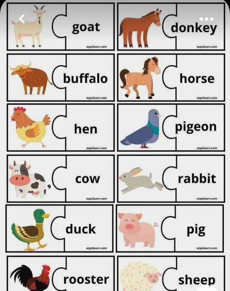 Farm Animals Worksheets For Kids, English For Preschool, English Learning Games, Animals Worksheets For Kids, Farm Animals Puzzle, English Vocabulary Games, Vocabulary Games For Kids, English Animals, Animal Vocabulary