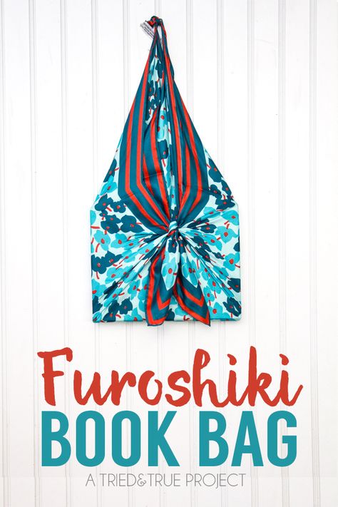 Follow these super easy instructions for folding your own Furoshiki Book Bag! A perfect way to gift a book or small gift! Furoshiki Bag, Japanese Wrapping, Japanese Knot Bag, Furoshiki Wrapping, Diy Napkins, Fabric Gift Wrap, Bento Bags, Wrapping Cloth, Creative Gift Wrapping