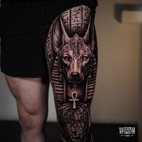 INCREDIBLE ANUBIS TATTOO DONE BY DOLZ DONE USING @eztattooing @radiantcolorsink @balmtattooindo 💥DM US FOR YOUR FREE CONSULTATION TODAY💥 ▪️WORLDWIDE FAMOUS ARTISTS ▪️PRIVATE LUXURY LOCATION ▪️PACKAGES AVAILABLE ON REQUEST ▪️INTERNATIONAL AWARD WINNING ▪️CUSTOM DESIGNS ▪️VEGAN INK ▪️INTERNATIONAL HYGIENE STANDARDS ▪️SPONSORED BY THE BEST NAMED BRANDS WORLDWIDE FB/INSTA - @luxuryinkbali @luxuryinkcanggu @luxuryinkjakarta 📲 W/A +6281237096409 www.luxuryinkcanggu.com Justin Tattoo, Egyptian Tattoo Sleeve, Anubis Tattoo, Egypt Tattoo, Ancient Egyptian Gods, Egyptian Tattoo, Tattoo Desings, Cartoon Character Pictures, Tattoo Cover-up