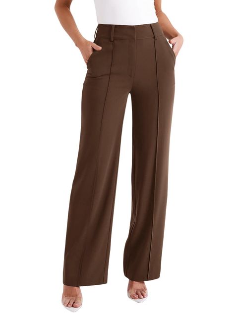 PRICES MAY VARY. Material:92% Polyester,8% Spandex.These wide leg business dress pants are comfortable to wear all the year around. Features:The dress pants with wide-leg and high waisted design,combines style and comfort. Zipper closure and inside hook design make this trousers look classic.Two pockets are suitable for carrying cell phone and keys. Occasions:The women's high waisted work pants are perfect for office,going out,vacation in every season.Easy to styling with suit,t-shirts, crop top Business Slacks Outfit, Petite High Waisted Pants, Women’s Dress Pants, Social Manifestation, Office Formals For Women, Work Pants Women Office Wear, Business Casual 2024, Brown Slacks Outfit Women, Business Casual Outfits For Women Winter