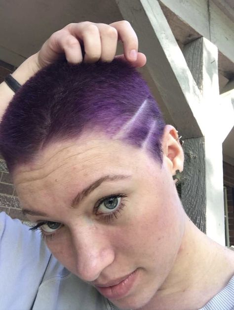 #hair #buzzcut #womenshair #purple #purplehair #shorthairstylesforwomen Dyed Buzzcut Women, Lavender Buzzcut Men, Purple Shaved Hair, Coloured Buzzcut, Colorful Buzzcut Women, Lavender Buzzcut, Buzzcut Colored Hair, Lilac Buzzcut, Purple Buzzcut