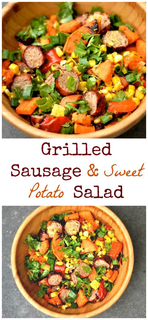 Sausage And Sweet Potato, Sausage And Veggies, Sausage Salad, Sweet Potato Salad, Grilled Sausage, Honey Mustard Dressing, Summer Meal, Primal Recipes, Paleo Lunch