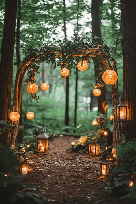 Fairy Woods Aesthetic, Enchanted Forest Prom Theme, Enchanted Forest Wedding Decorations, Enchanted Forest Wedding Ceremony, Fairy Forest Wedding, Fantasy Wedding Theme, Forest Wedding Ideas, Enchanted Forest Prom, Forest Wedding Decorations