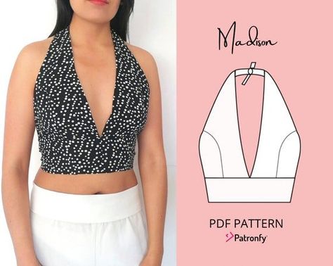 d961e9f236177d65d21100592edb0769desc51356683ri Halter Crop Top Sewing Pattern, Crop Top Sewing, Crop Top Sewing Pattern, Halter Top Pattern, Diy Crop Top, Top Sewing, Diy Vetement, Diy Clothes Design, Couture Mode