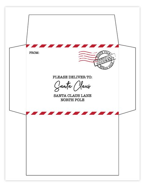 Santa Envelopes Free Printable, Envelope To Santa Free Printable, Letters To Santa Decor, Kids Letter To Santa Printable, Christmas Letter To Santa Free Printable, Christmas Letter Envelope, Letter From Santa Envelope, Santa Clause Letter Template, Santa Letters From Kids