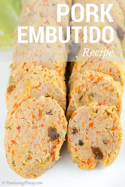 Pork Embutido Recipe - Panlasang Pinoy Pinoy Ulam Filipino Recipes, Morcon Recipe Filipino Food, Filipino Embotido, Embutido Recipe Philippines, Pork Embutido Recipe, Pork Giniling Recipe Filipino Food, Filipino Meatloaf, Pork Pinoy Recipe, Pork Bistek Tagalog Recipe