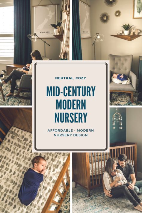 Neutral warm baby nursery in navy and grey nursery colors with west elm mid century modern crib West Elm Mid Century Crib, West Elm Nursery Ideas, Mid Century Nursery Neutral, Mid Century Modern Nursery Boy, Mid Century Modern Baby Nursery, Midcentury Modern Nursery Ideas, Mid Century Nursery Boy, Navy Nursery Neutral, West Elm Nursery