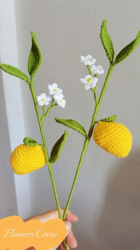 crochet mango in yellow Crochet Persimmon, Mango Tree Crochet, Orange Crochet Flowers, Crochet Mango, Crochet Citrus, Crochet Orange Fruit, Yarn Toys, Flowers Craft, Flower Lamp