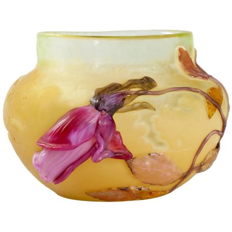 Émile Gallé "Rose de France" Glass Vase | From a unique collection of antique and modern Vases at https://www.1stdibs.com/furniture/decorative-objects/vases-vessels/vases/. Vase Rose, Emile Galle, Yellow Vase, Deco Rose, Vases For Sale, Art Deco Glass, Antique Vase, Vintage Art Glass, Gorgeous Glass