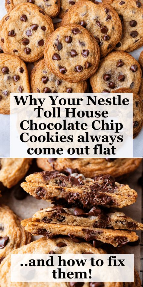 I have gone all in on researching, testing, and perfecting the Toll House Cookie Recipe (including speaking with Toll House themselves). After much trial and error, I have finally perfected the measurements and process for the perfect Toll House chocolate chip cookie, and now I'm sharing that with you! Nestle Chocolate Chip Cookie Recipe Toll House, Toll House Cookie Recipe Original, Tole House Chocolate Chip Cookie Recipe, Why Are My Chocolate Chip Cookies Flat, Tollhouse Chocolate Chip Cookies Recipe, Till House Chocolate Chip Cookies, Toll House Chocolate Chip Cookies Recipe, Original Toll House Cookie Recipe, Nestle Chocolate Chip Cookie Recipe