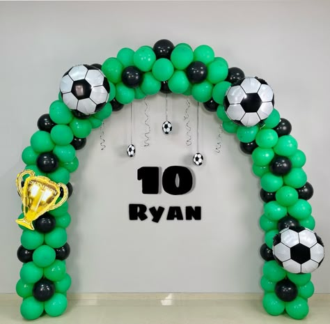 Football Theme Birthday Balloon Arch Decoration for Boys | birthday, balloon | Football Theme Birthday Balloon Arch Decoration for Boys | By MASS Art and Craft | Facebook Soccer Balloon Arch Ideas, Soccer Balloon Arch, Football Themed Birthday Party Decorations, Football Balloon Arch, Football Birthday Party Theme, Soccer Balloons, Football Birthday Party Decorations, Balloon Football, Football Party Balloons