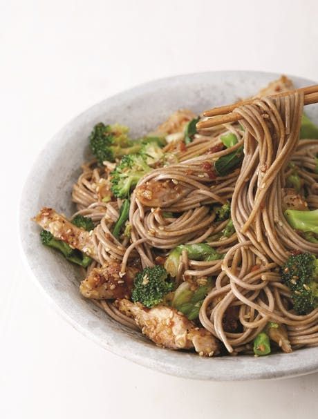 Soba With Sesame Chicken and Broccoli - StarTribune.com Soba Noodles With Chicken, Soba Stir Fry, Chicken And Soba Noodles, Chicken Soba Noodles, Soba Noodle Recipe Chicken, Soba Noodle Stir Fry, Sesame Chicken And Broccoli, Soba Recipe, Sesame Chicken Stir Fry