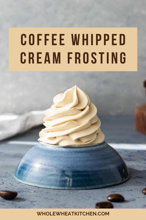 This coffee whipped cream frosting is light and airy with the perfect balance of flavors. It has just the right amount of sweetness to still let the coffee flavor be the star of the show. It is great for piling high on top of cupcakes and cakes. Coffee Whipped Cream, Gluten Free Coffee, Flavored Whipped Cream, Unflavored Gelatin, Whipped Cream Frosting, Coffee Cream, Cream Frosting, Glaze Recipe, Syrup Recipe