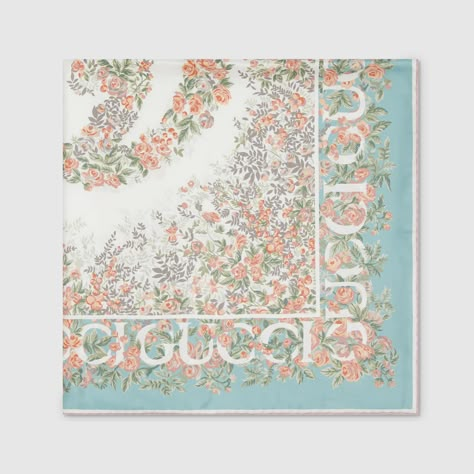 Gucci - Gucci Interlocking G floral print silk carré A Hand Drawing, Print Scarf Design, Gucci Pattern, Silk Scarf Design, Gucci Floral, Italy Print, Silk Accessories, Digital Borders Design, Hand Drawn Pattern