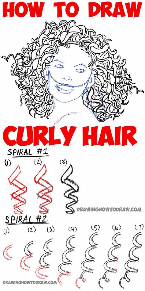 How to Draw Curly Hair : Drawing Spiral Curls Tutorial How To Draw Curls, Draw Curly Hair, Curls Tutorial, Quotes Creativity, Easy Sketches, Drawing Hairstyles, Drawing Instructions, Small Drawing, Curl Tutorial