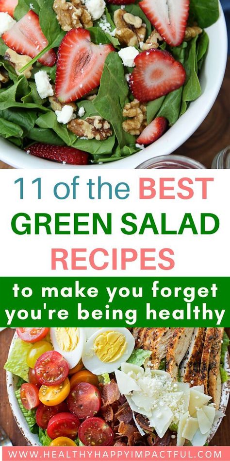 Healthy green salad recipes for one person or even great for a crowd. Lettuce, toppings, and stellar dressings make this a perfect option for lunch or dinner. Forget you're being healthy, and treat your tastebuds with these easy and simple options. #healthysalads #greensalads #delicioussalads #salads Best Green Salad Recipes, Green Salad Recipes Healthy, Best Green Salad, Healthy Green Salad, Recipes For One Person, Salad Entree, Easy Green Salad Recipes, Healthy Green Salads, Avocado Salads