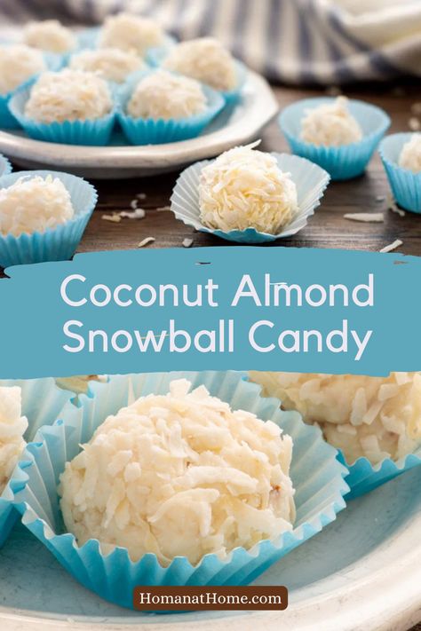 Snowballs Recipe, Coconut Roll, Christmas Cookie Recipes Holiday, Coconut Snowballs, Peanut Butter Truffles, Coconut Candy, Cookie Dough Truffles, Candy Truffles, Coconut Almond