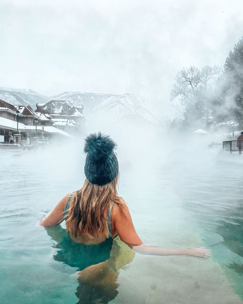 Switzerland Hot Springs, Hot Spring Photoshoot Ideas, Hot Springs Colorado Winter, Hot Springs Aesthetic Winter, Hot Springs Photoshoot Ideas, Hot Spring Picture Ideas, Hot Springs Instagram Pictures, Hotspring Photoshoot, Colorado Inspo Pics