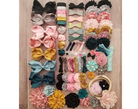 Hair Bows Headbands Fabric Flowers DIY Headband by SweetBowMarket Baby Shower Headband Station, Headband Making Station, Headband Station, Baby Shower Activity, Diy Baby Headbands, Flower Headbands, Felt Bows, Shabby Flowers, Diy Birthday Party