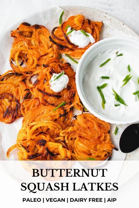 Spiralized Butternut Squash, Butternut Recipes, Bhaji Recipe, Potato Onion, Spiralizer Recipes, Aip Paleo, Butternut Squash Recipes, Aip Recipes, Potato Pancakes