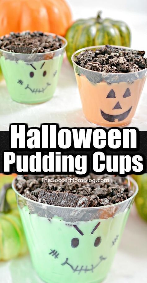 Halloween No Bake Treats For Kids, Easy Halloween Deserts Simple, Halloween Dirt Pudding Cups, Halloween Themed Snacks For Toddlers, Halloween Pudding Cups Ideas, Halloween Pudding Cups Kids, Ghost Pudding Cups, Toddler Halloween Snacks For Daycare, Halloween Yogurt Parfait