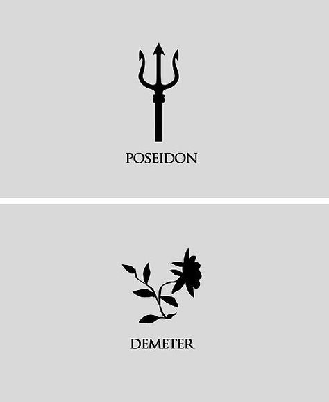 Poseidon and Demeter Sleep Goddess, Tatuagem Percy Jackson, Mockingjay Tattoo, Fortune Goddess, Poseidon Logo, Percy Jackson Tattoo, Rainbow God, Trident Tattoo, Abi Motto