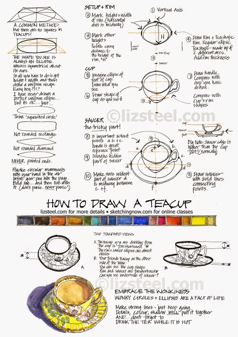 How to draw a teacup download : Liz Steel Tea Cup Drawing, Liz Steel, Sketch Journal, Watercolour Inspiration, Watercolor Painting Techniques, Journal Inspo, Art Instructions, Urban Sketching, Watercolour Tutorials