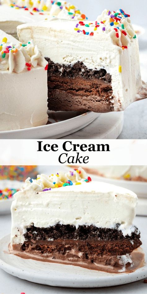 This homemade ice cream cake recipe is a keeper! I've made this recipe more times than I can count, mastering all the tricks to avoid issues like melting, cracking or uneven layers. When you follow my step-by-step guide, you'll be shocked at how easy it is to make your own ice cream cake that always wows a crowd! I've Cream Cake Recipe, Ice Cream Cake Tutorial, M&m Ice Cream Cake, Icing For Ice Cream Cake, Ice Cream Cakes Recipe, Icecream Cake Diy Birthdays, Frosting For Ice Cream Cake, Diy Ice Cream Cake Birthdays, I’ve Cream Cake