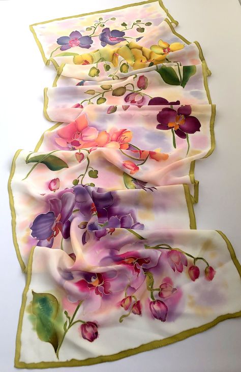 Womens Birthday Gifts, Small Silk Scarf, Evening Accessories, Designer Silk Scarves, Designer Scarf, Hand Painted Scarves, Pastel Roses, Painted Scarf, Silk Scarf Painting