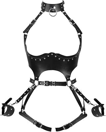 Waist Garter belt Punk Full body harness for women Photography Dance Rock Halloween Leather cage Chest strap set Body Harness Outfits, Leather Harness Women, Harness Outfit, Leather Garter Belt, Full Body Harness, Leather Handcuffs, Harness Fashion, Leather Garter, Harness Belt