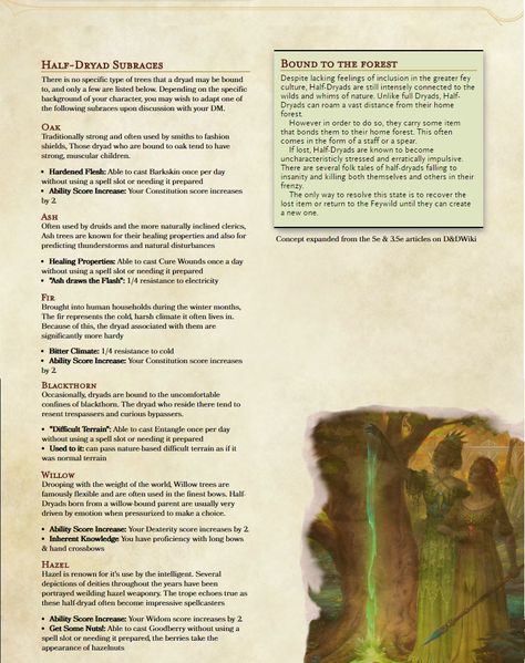 Half Dryad, 5e Races, The Hunting Party, Dungeons And Dragons Races, Dnd Druid, D D Races, Race 2, Dungeon Master's Guide, Dnd Races