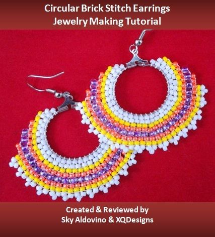 This is my favorite piece for now LOL and I'd like to share a summarized steps to everyone :D Materials & Tools: seed beads (4 colors or more if you like) 2 ... Circular Brick Stitch Earrings, Circular Brick Stitch, Felt Earrings, Hoop Earrings Diy, Free Jewellery Making Tutorials, Diy Jewelry Making Tutorials, Stitch Earrings, Diy Beading, Jewelry Making Classes