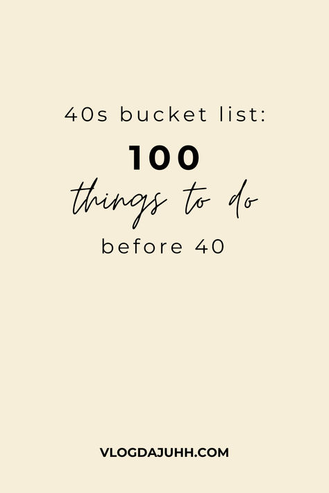 Turning 40 is a significant milestone that often brings a mix of excitement and reflection. It’s a time to embrace who you are, cherish your experiences, and set new goals for the exciting years ahead. Crafting a bucket list can help you make the most of this vibrant decade, ensuring you seize every moment. Whether you’re approaching your 40s or just starting to think about it, here’s a comprehensive list of 100 fun, meaningful, and transformative things to do before you hit the big 4-0! Bucket List Inspo Aesthetic, 40 Things To Do When You Turn 40, 30 Under 30 Bucket List, 30 By 30 Bucket List, 30 Before 30 List Ideas, 20 Things To Do Before 20, 40 Things To Do Before 40, Things To Do Before 20, Life Bucket List Ideas