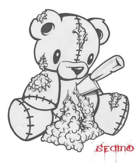 Dead teddy bear Voodoo Doll Tattoo, Teddy Bear Drawing, Bear Sketch, Doll Tattoo, Bear Tattoos, Bear Drawing, Creepy Tattoos, Bear Tattoo, Graffiti Characters